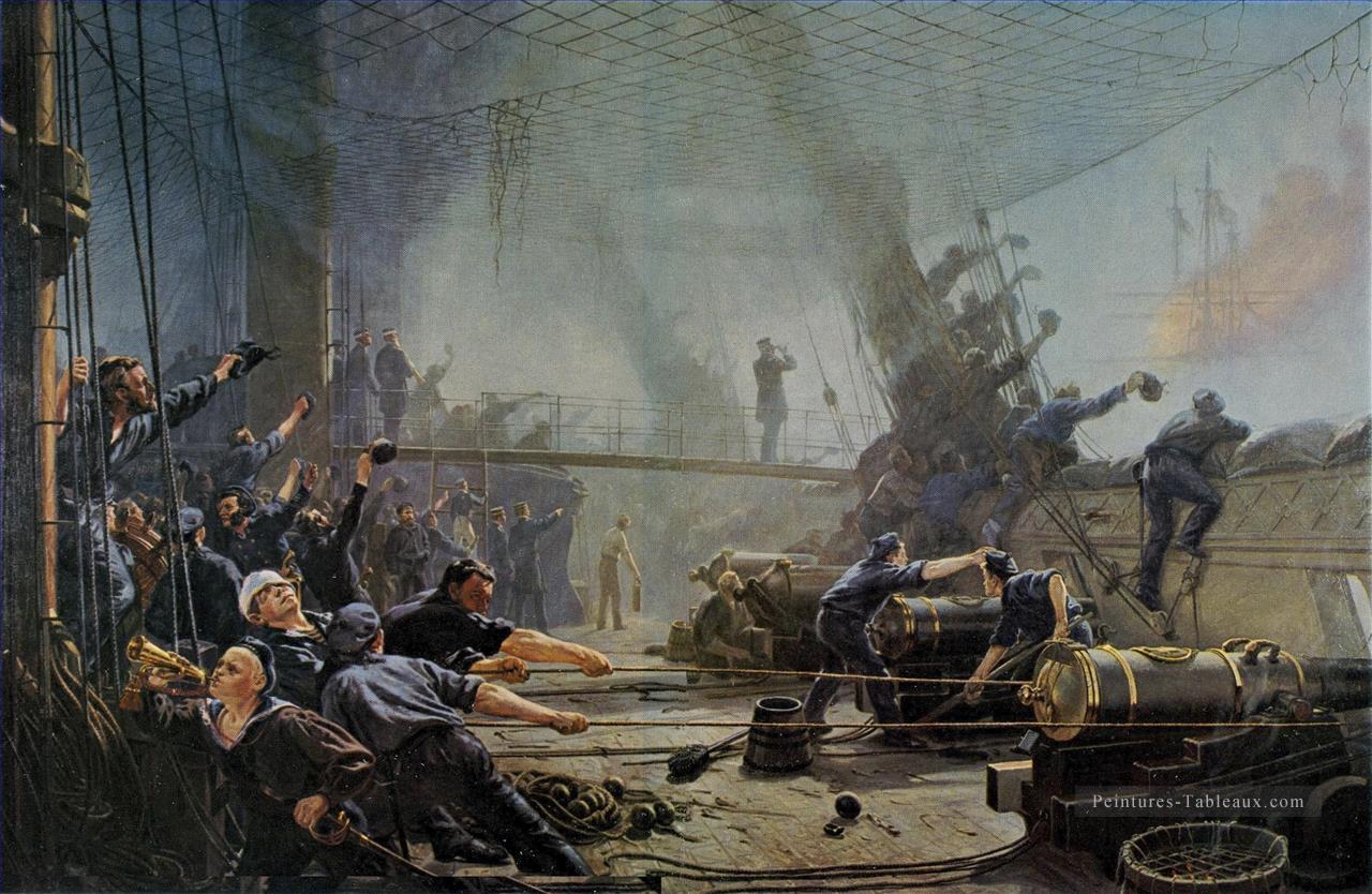 Ombord père frigatten Niels Juel Batailles navale Peintures à l'huile